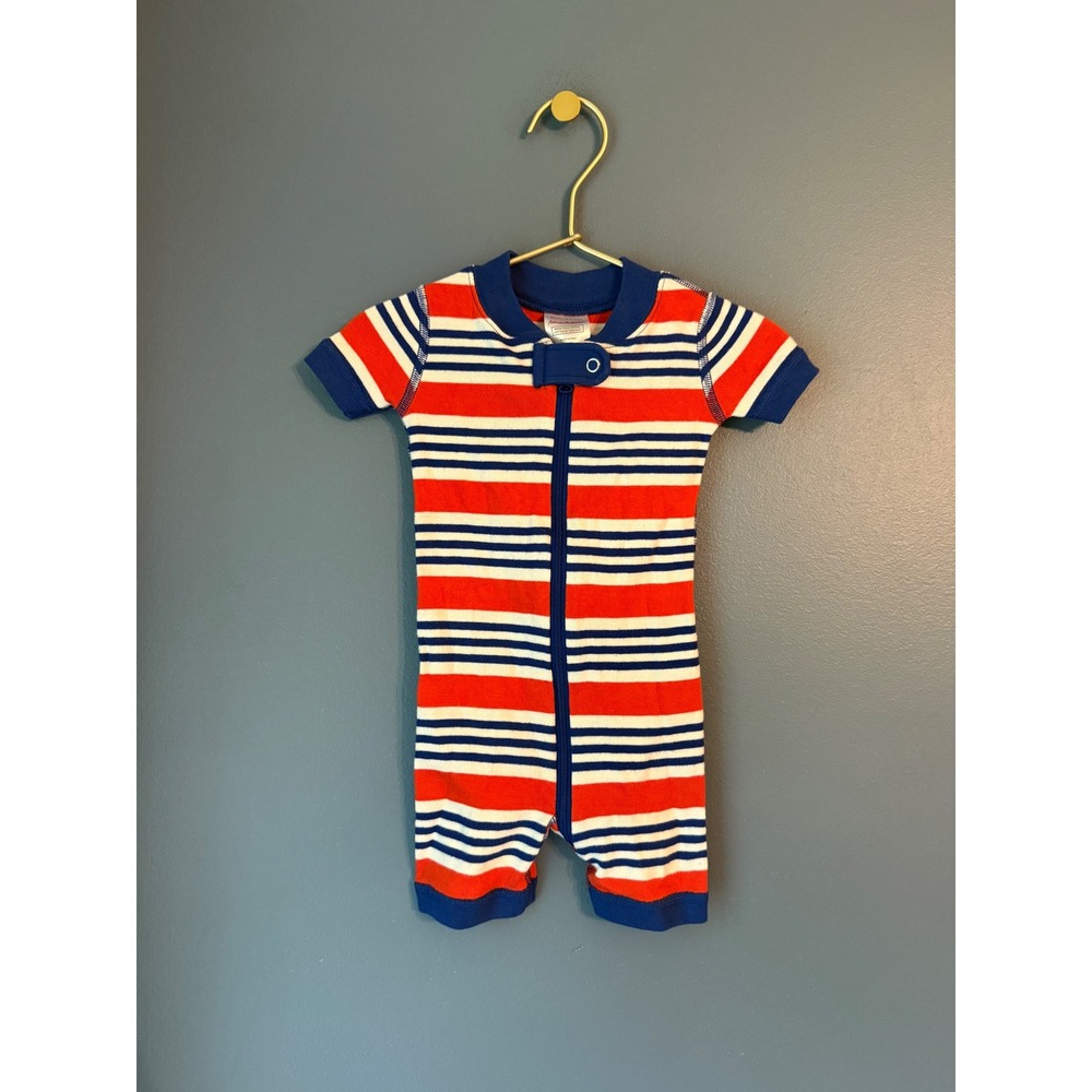 Hanna Andersson‎ Baby Red White Blue Striped Short Sleeve Zip Romper